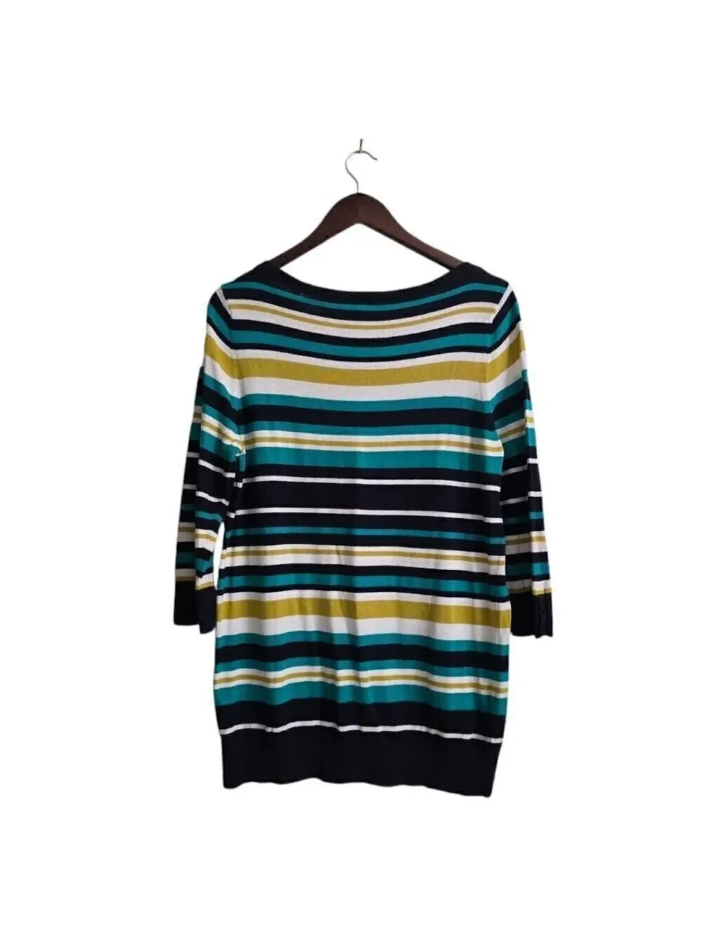 Ann Taylor Striped 3/4 Sleeve Round Neckline Top Sz L